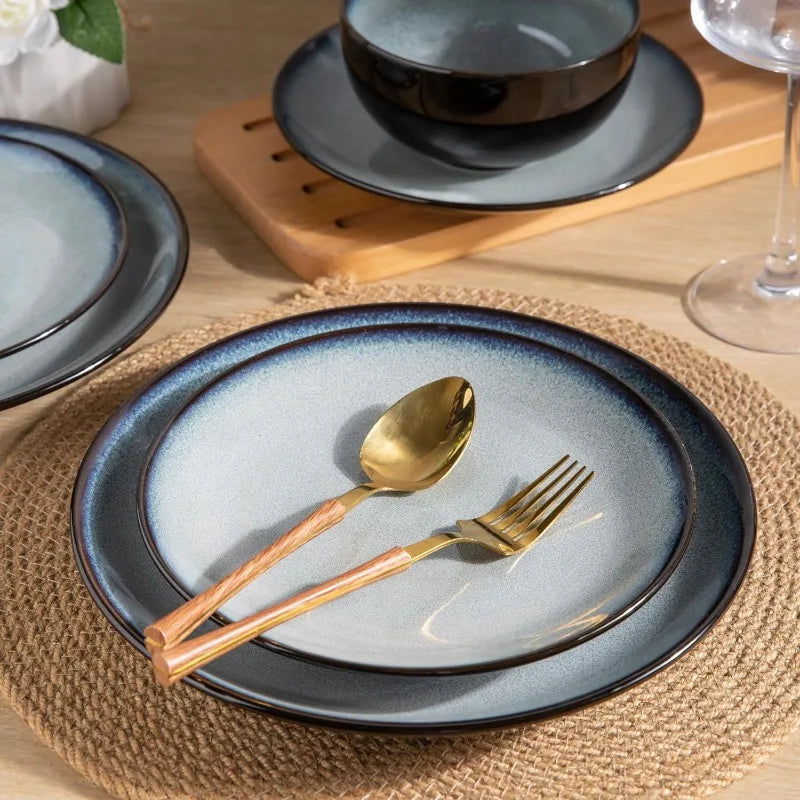 Ceramic Dinnerware Sets,Stoneware Coupe Plates and Bowls Sets,Highly Chip and Crack Resistant | Dishwasher & Microwave