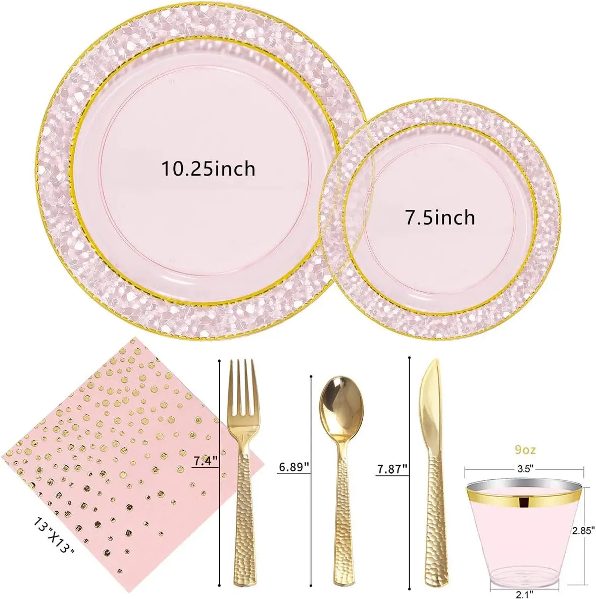 175PCS Pink and Gold Disposable and Reusable Plastic Plates Set