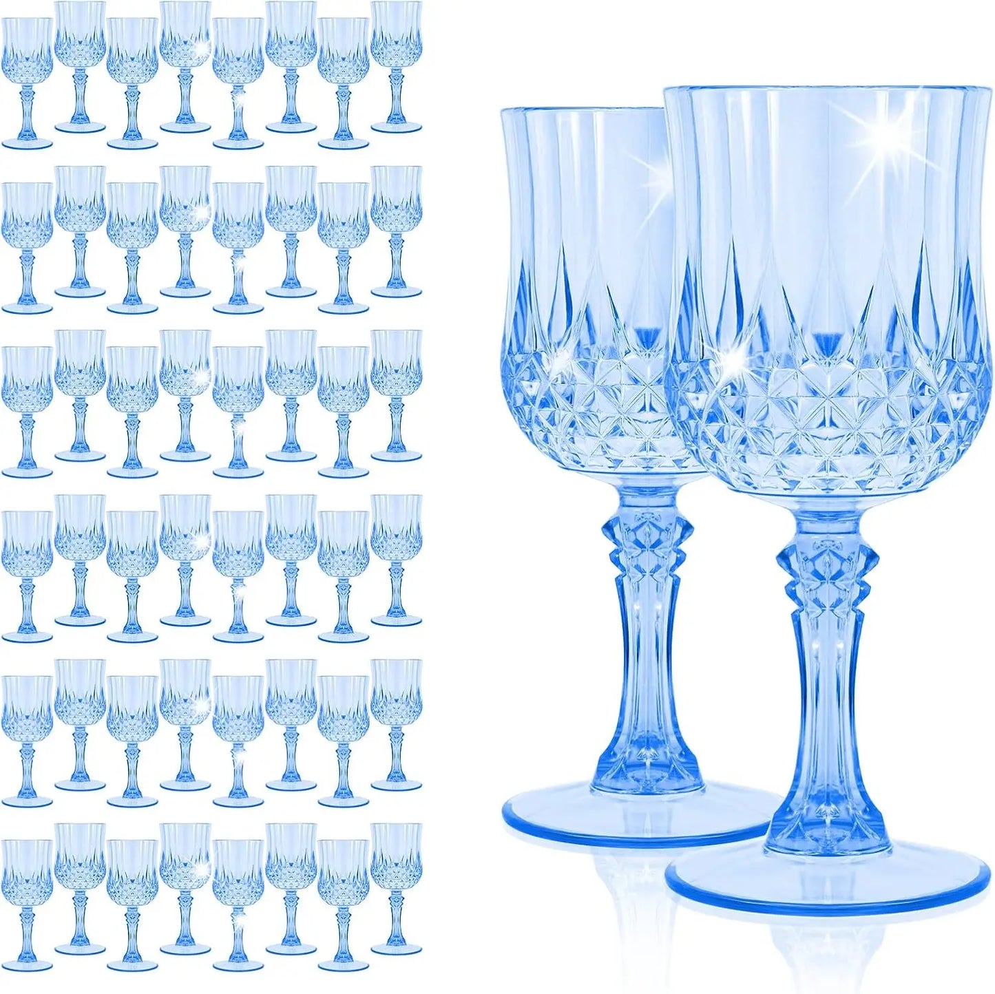 48pcs Blue Plastic Wine Glasses
