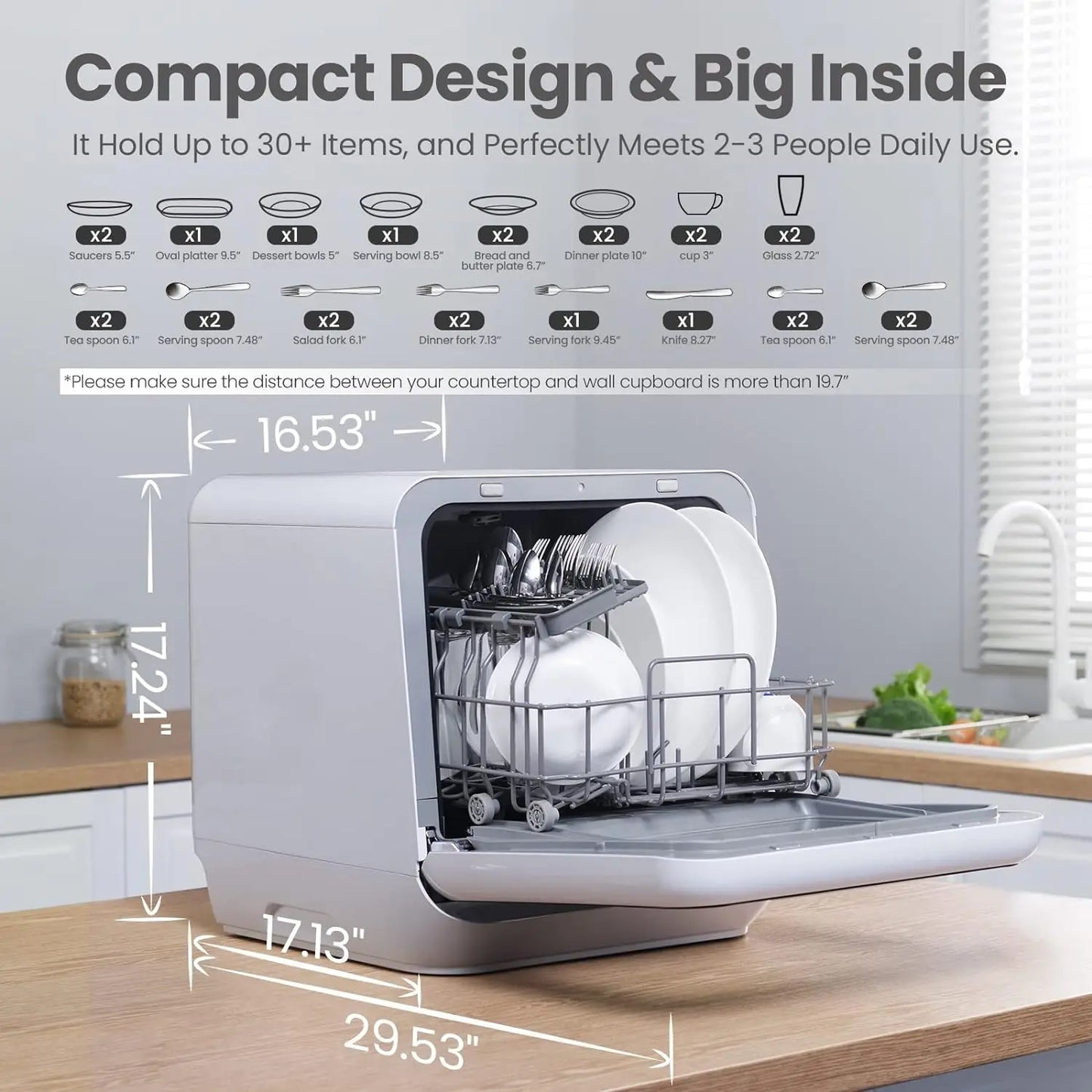 Portable Mini Countertop Dishwasher with 5L Built-in Water