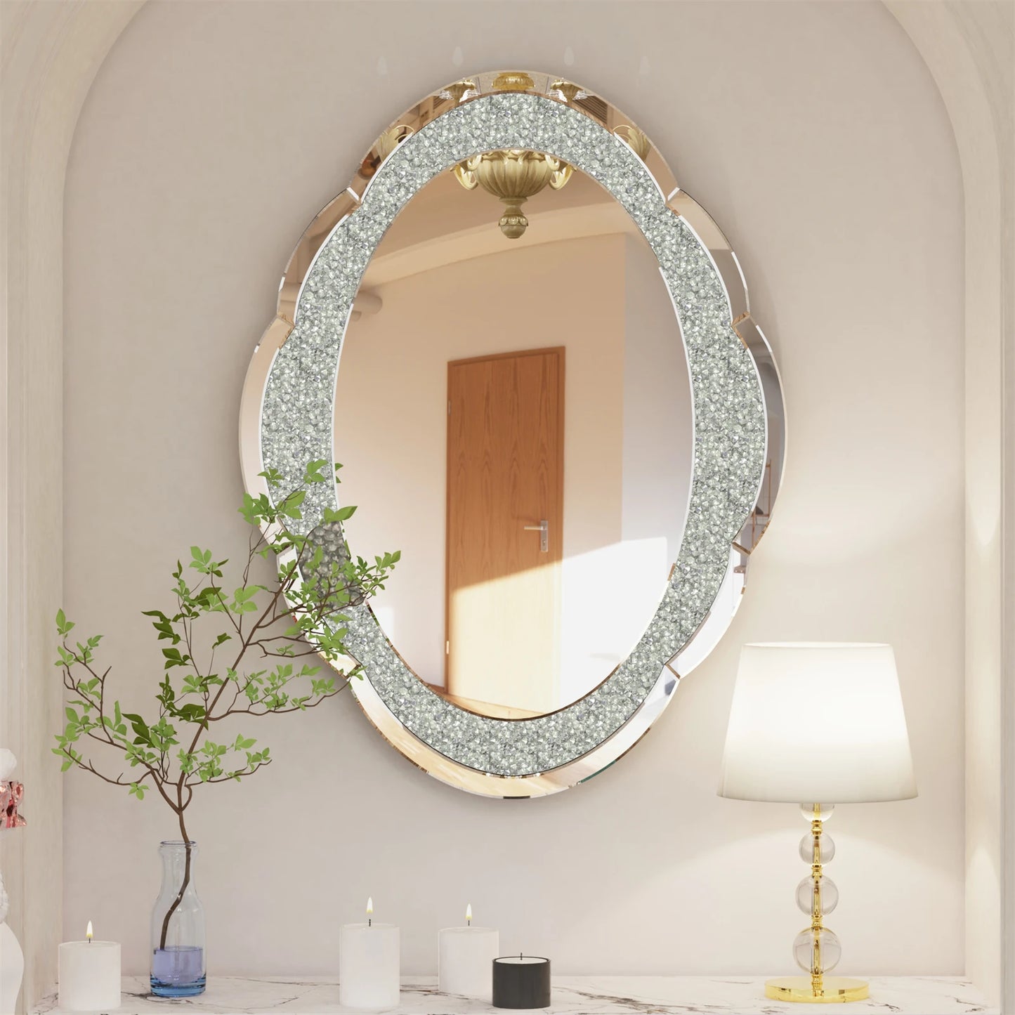 Arched Crystal Crushed Diamond Vanity Accent Mirror