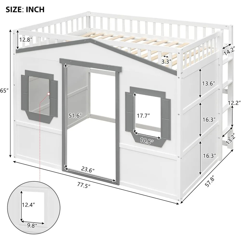 Twin Solid Wood Loft Bed Frame Playhouse