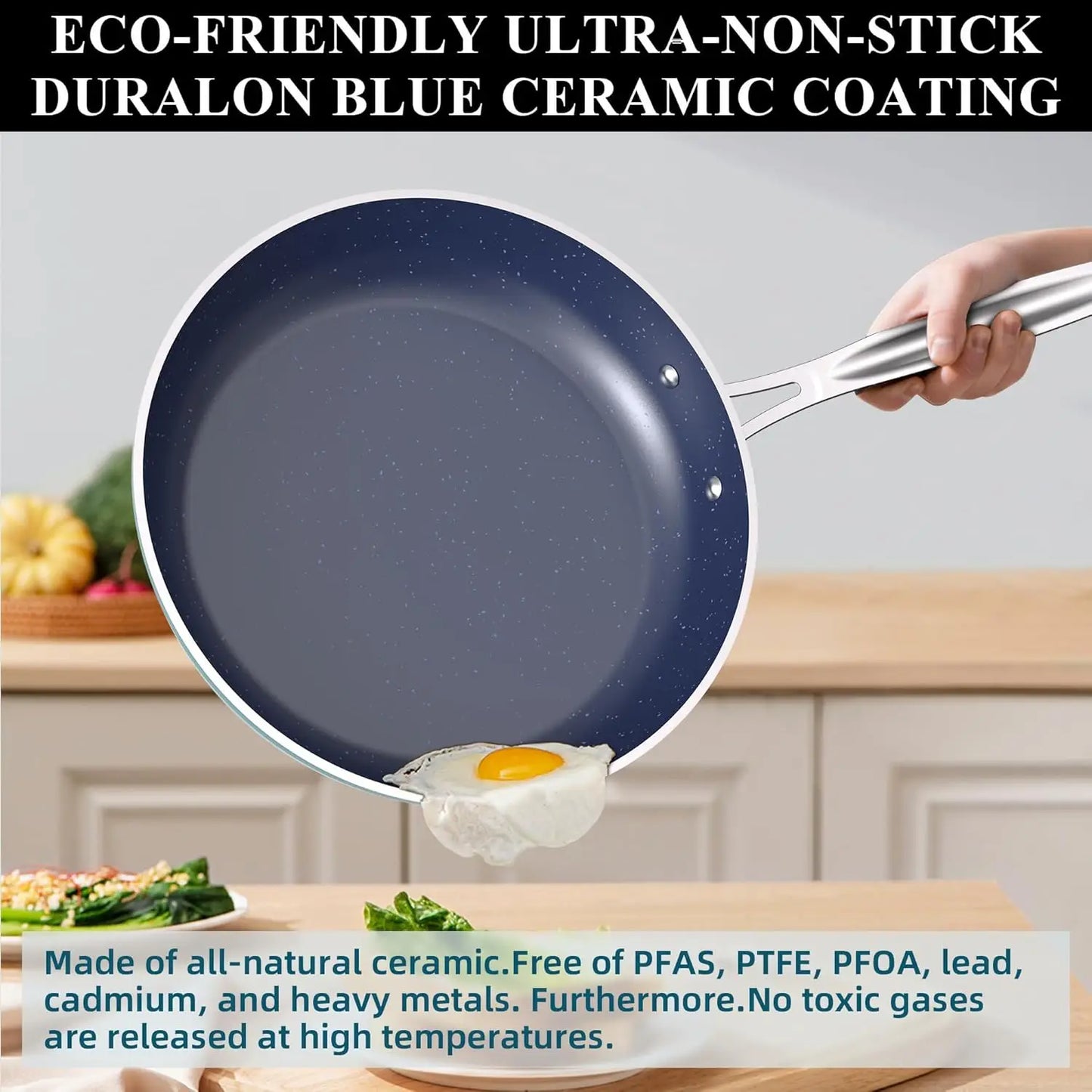 9Pc Healthy Duralon Blue Ceramic Nonstick Coated, Diamond Infused Scratch-Resistant, Cookware Set