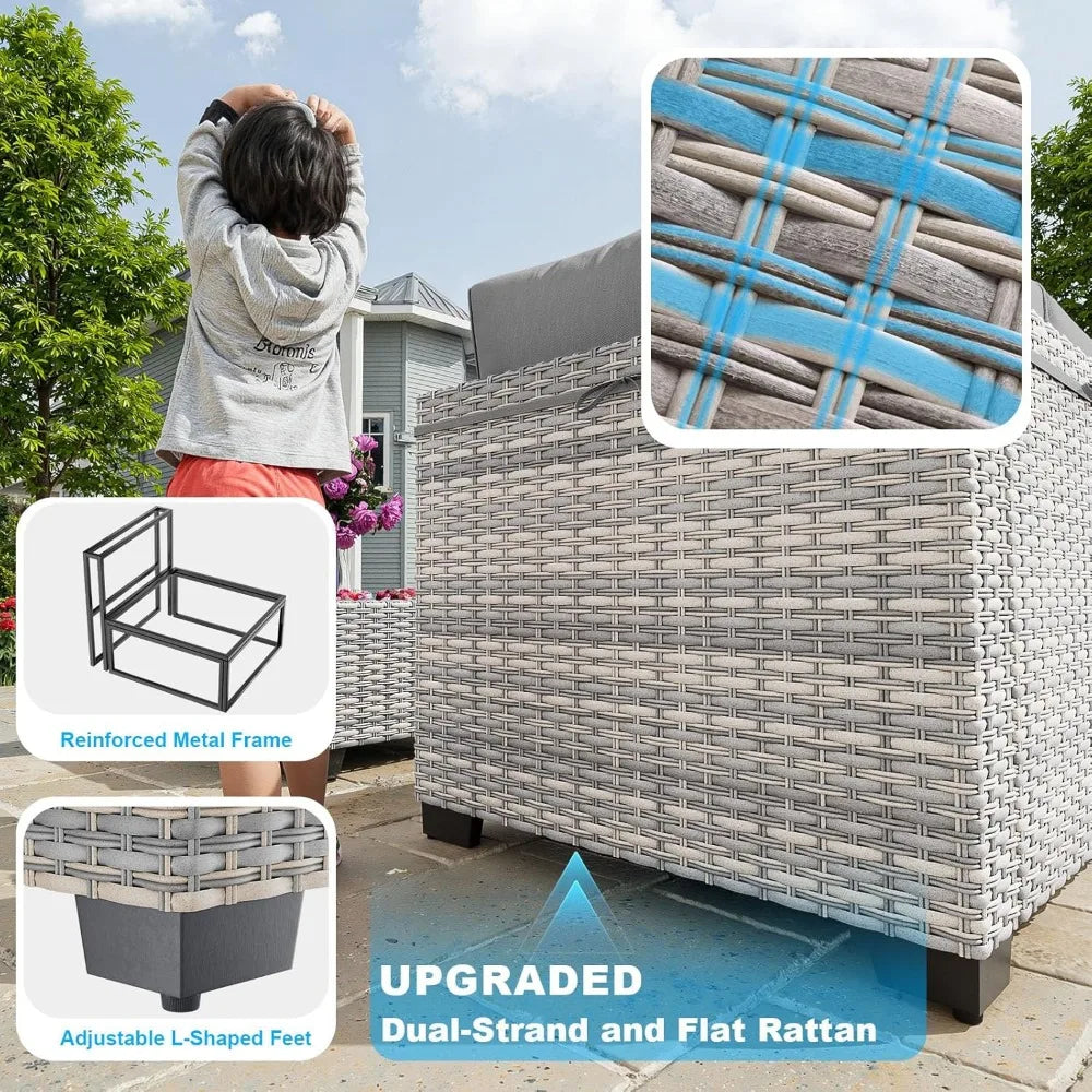 Modern 8-Piece Patio Set with 55k BTU Fire Pit, Grey