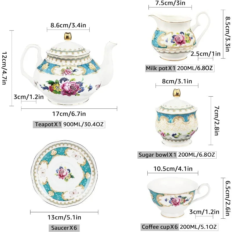 21 Piece Floral Porcelain Tea Set, for 6