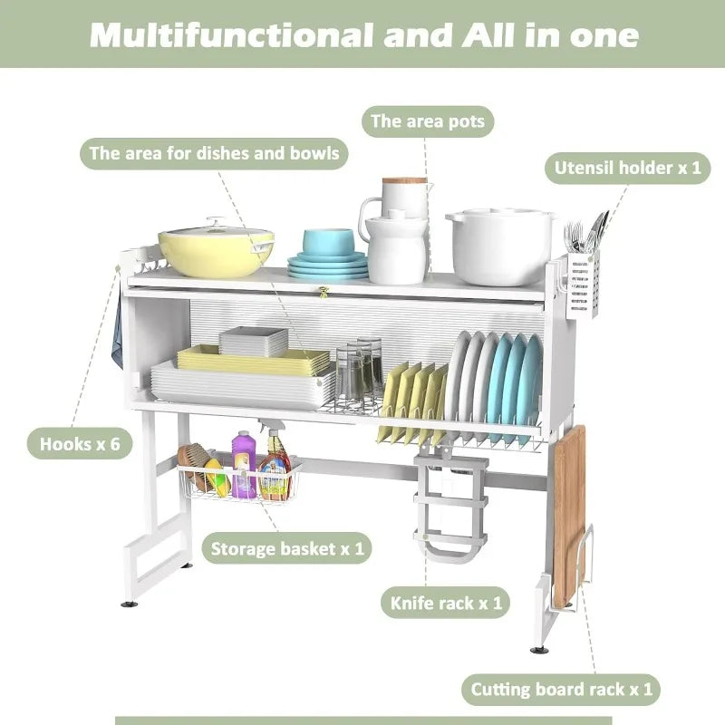 Large Stainless Steel Over The Sink 2 Tier Dish Rack with Cover for Kitchen (Large 37.40 Length)