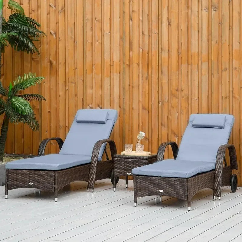 Wicker Outdoor Chaise Lounge, Set of 2