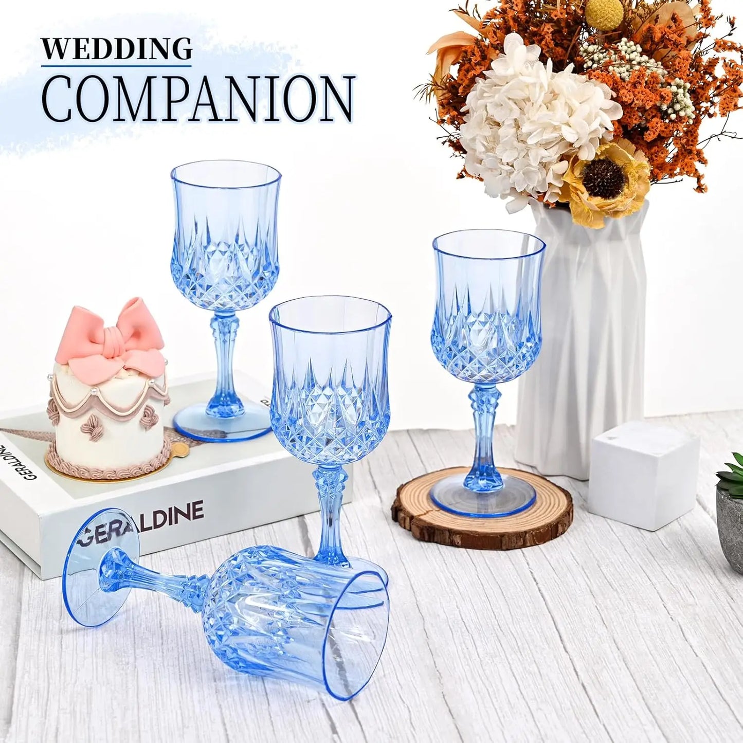 48pcs Blue Plastic Wine Glasses
