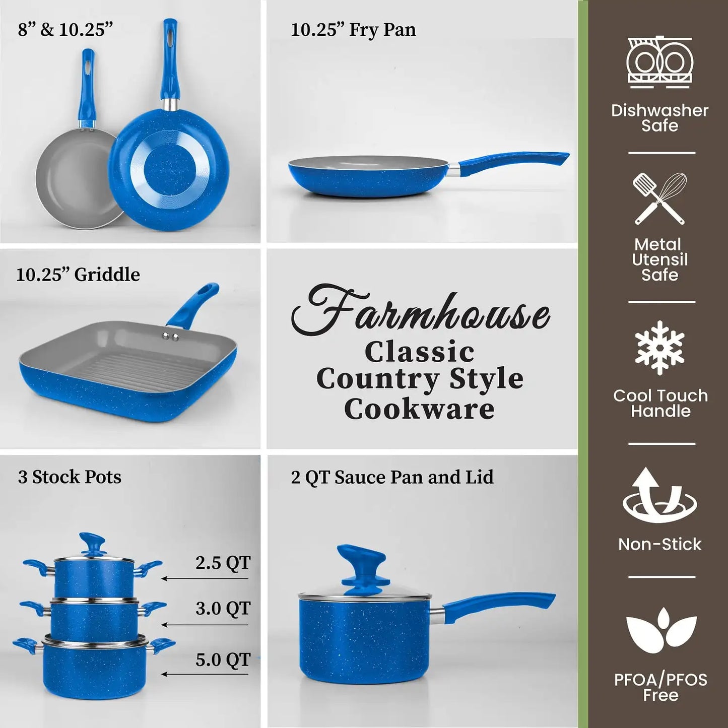 13 Piece Ceramic Cookware Set- Blue