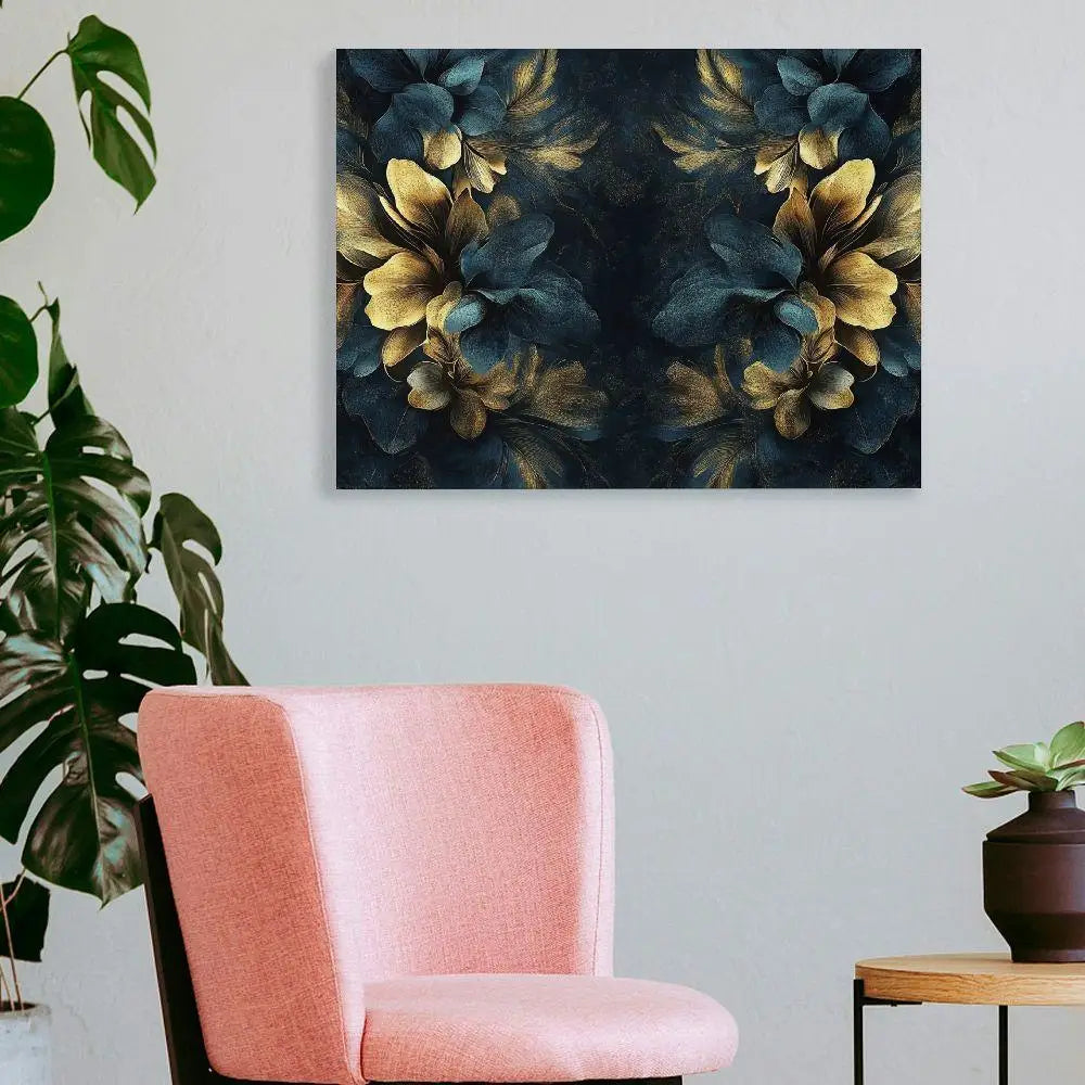 Dark Floral Canvas Painting on Black Background