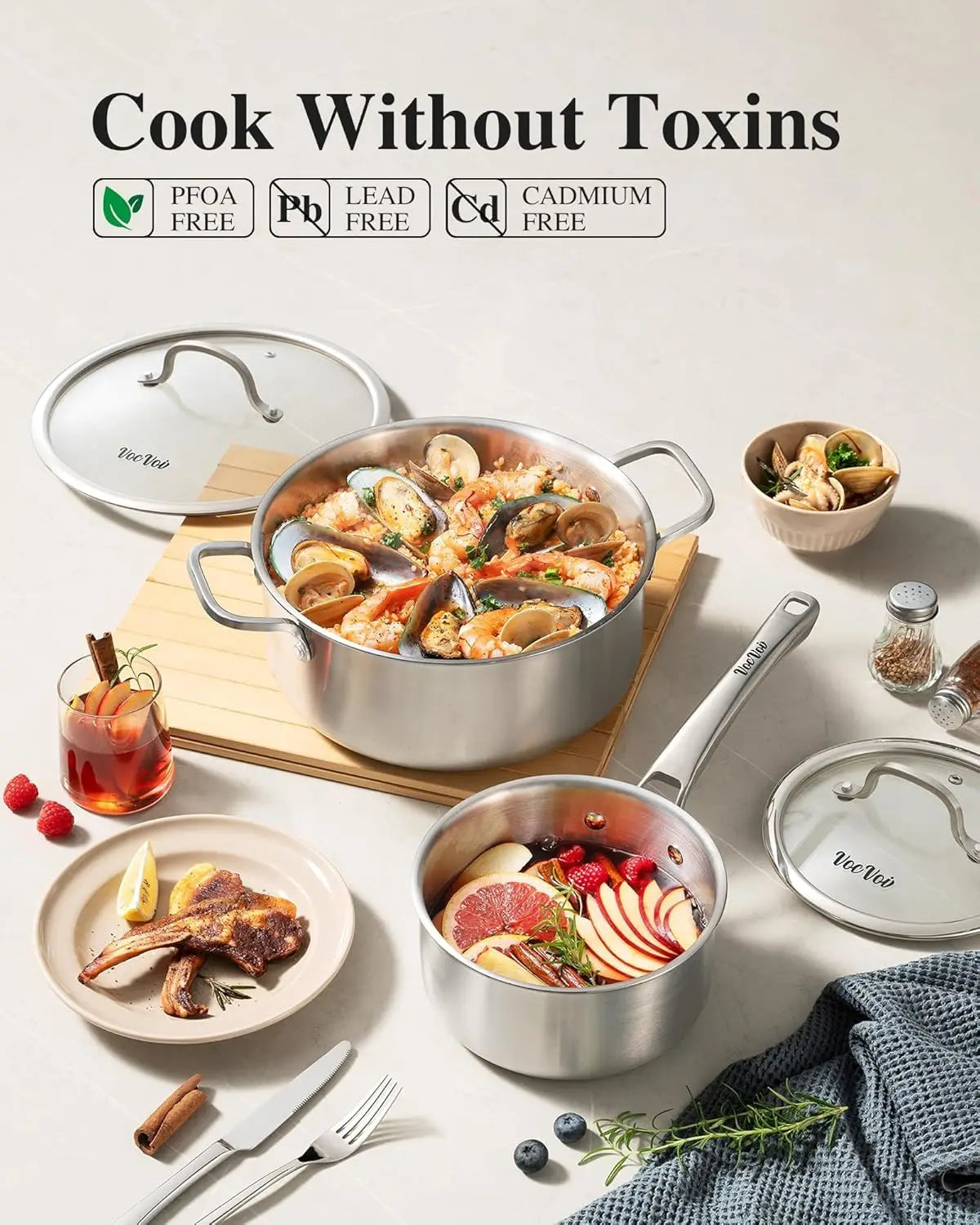 10 Pc Multi-layer Stainless Steel Cookware Set