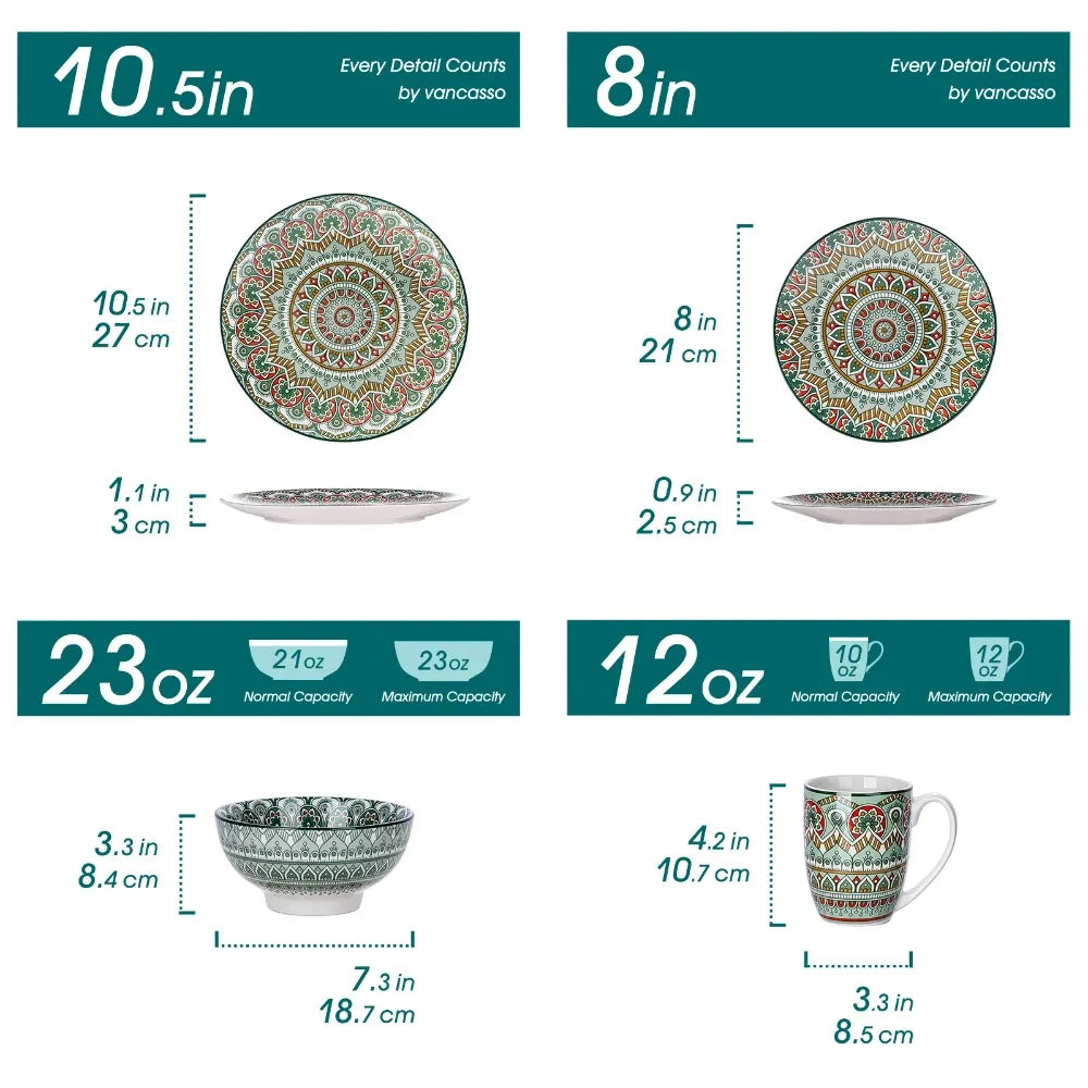 Bohemian Mandala Patterned 16PCS Porcelain Dinnerware Set