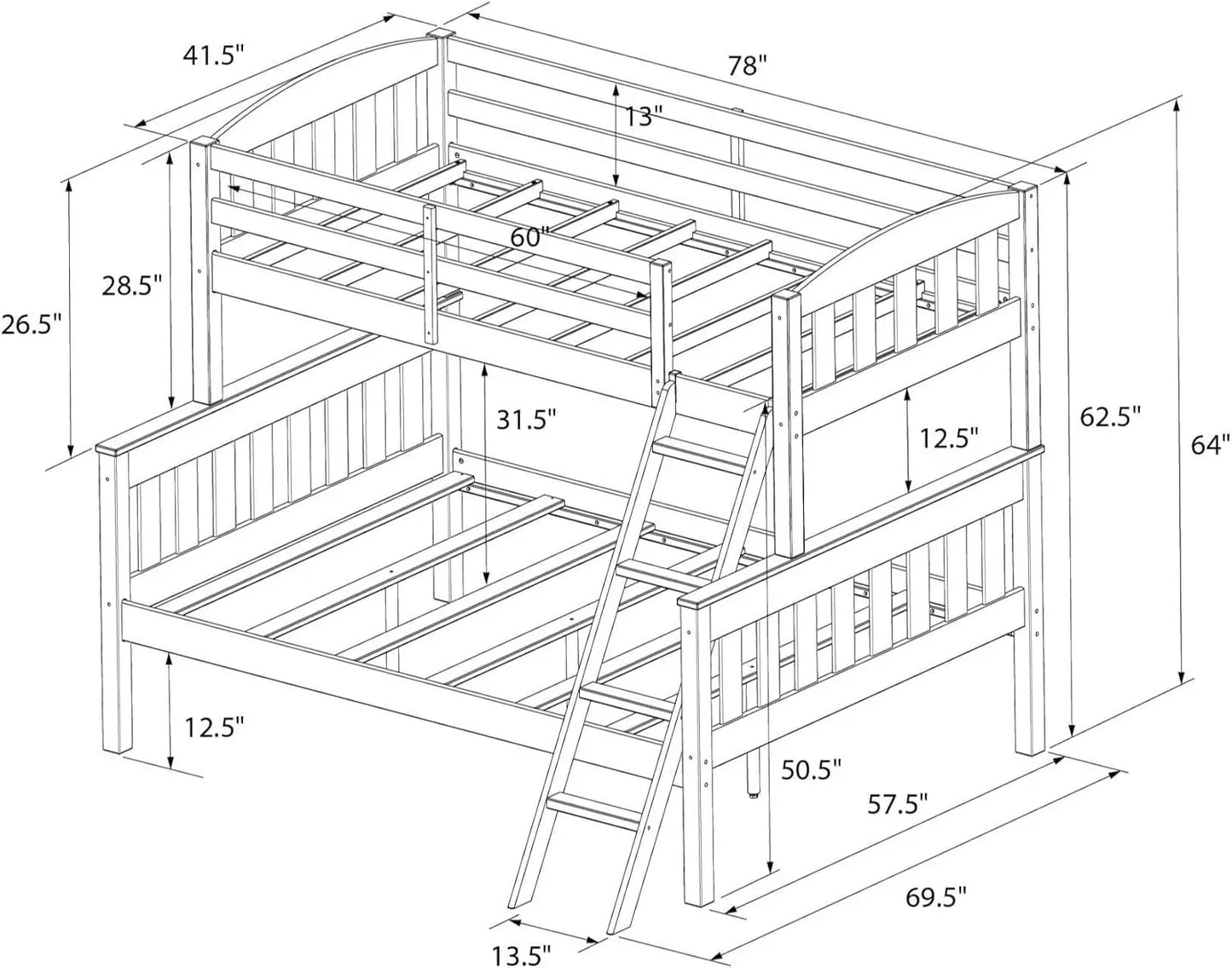 Convertible Wood Bunk Bed, Stackable and Detachable Bed Frames for Kids and Teens, with Angled Ladder