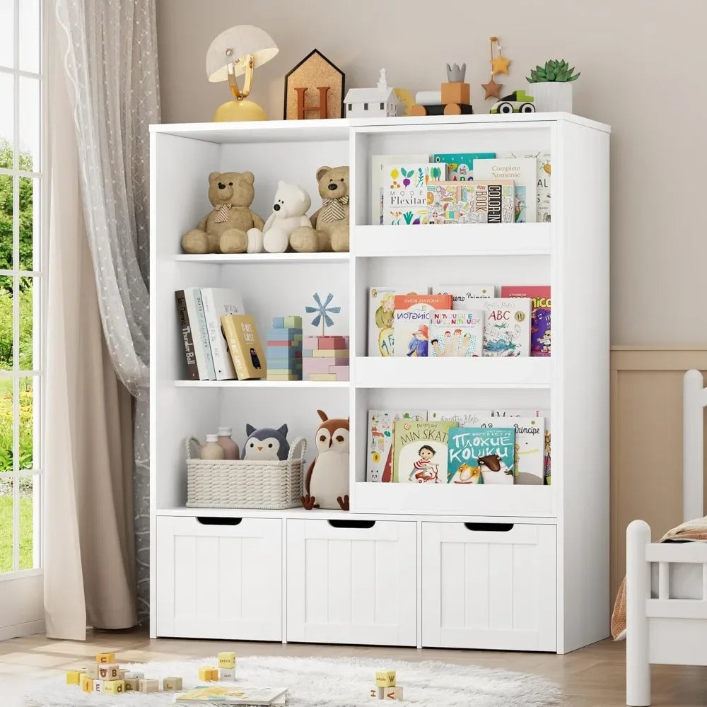 Toy Storage Organizer with Sliding Book Shelf