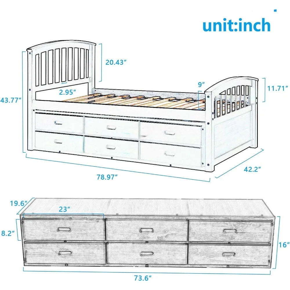 Twin Size Storage Daybed Bed Frame with 6 Drawers