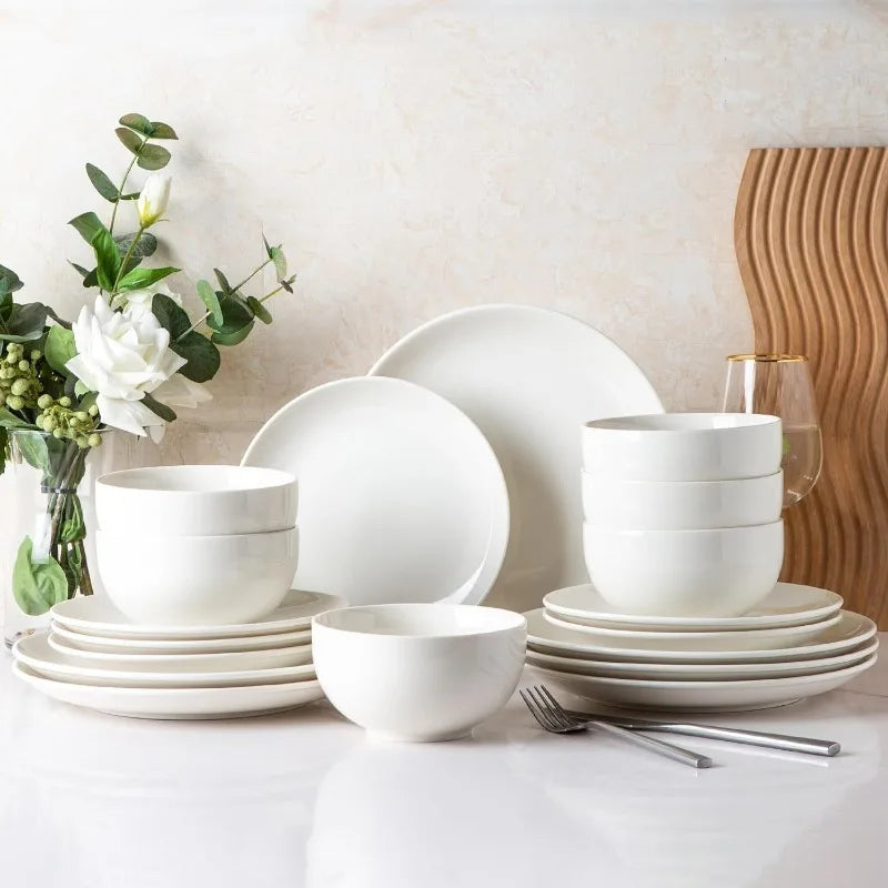 Ceramic Dinnerware Sets,Stoneware Coupe Plates and Bowls Sets,Highly Chip and Crack Resistant | Dishwasher & Microwave