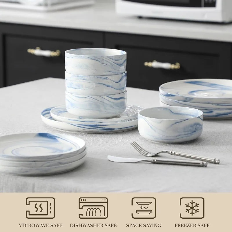 12 Piece Chip Resistant Porcelain Dishware Set for 4