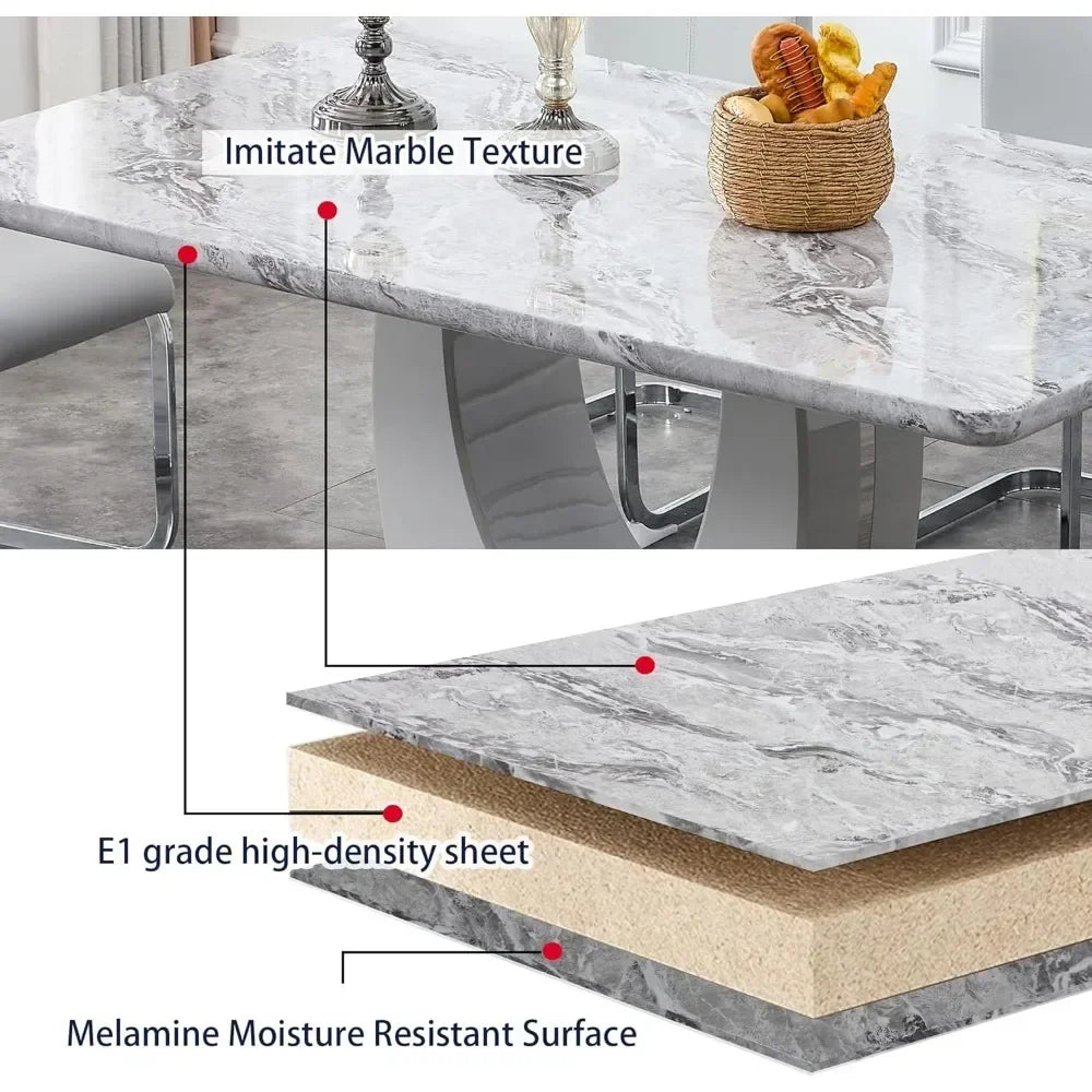Faux Marble Table Top Dining Table Set for 6
