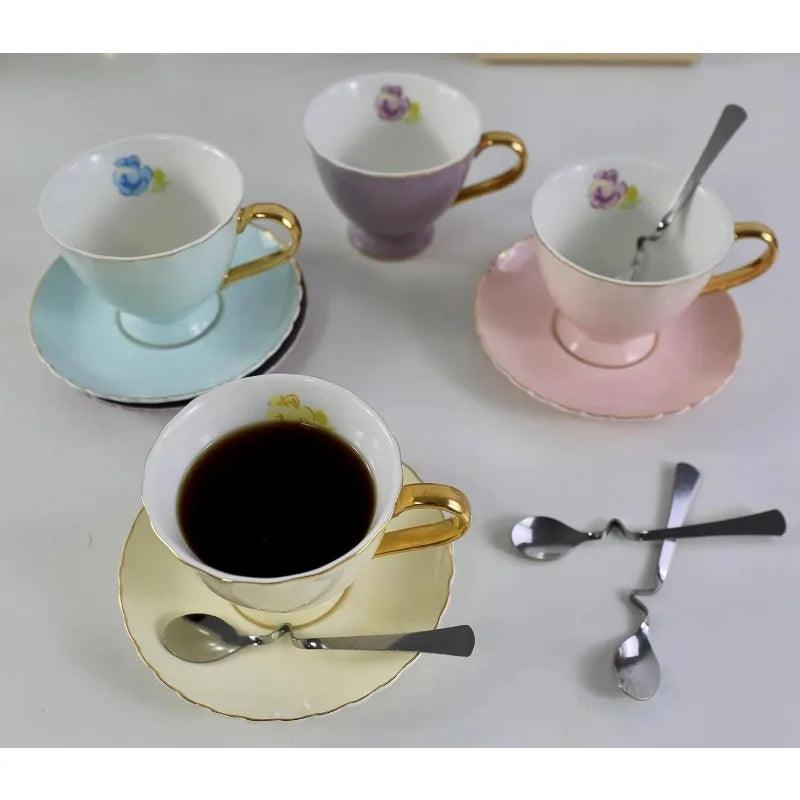 Euro Style Porcelain Cup and Saucer, Set of 4