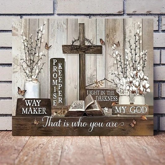 1pc Wooden Framed Farmhouse Cotton Flower Canvas Painting