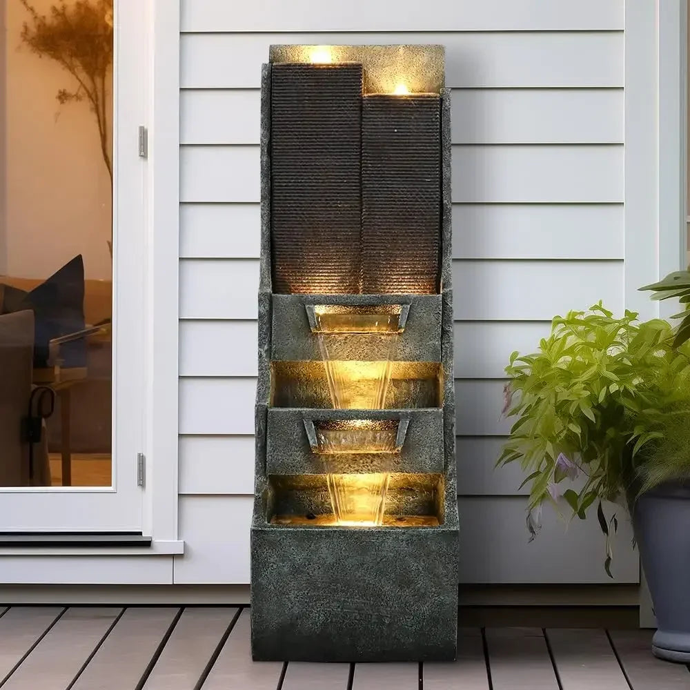 43.7" H 5-Tier Garden Outdoor Water Fountain with LED Lights