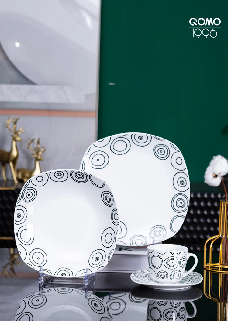 12/24-piece Black Stripes Porcelain Dinnerware Set For 4