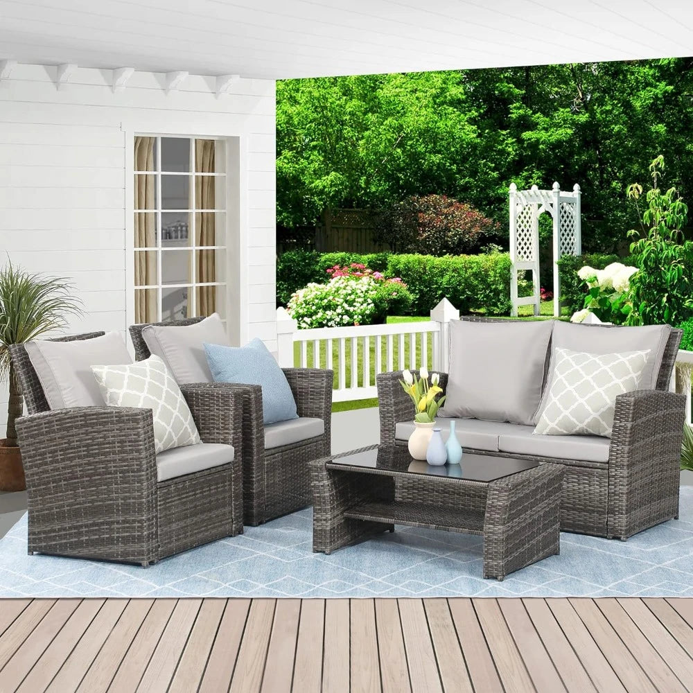 4 Piece Rattan Outdoor Patio Furniture Set