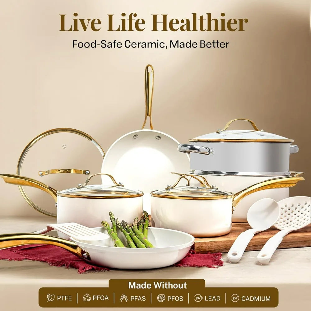 15 Pc, Non Stick, Ceramic Non Toxic Cookware Set