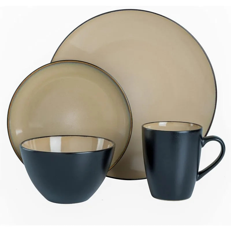 Round Reactive Glaze Stoneware Dinnerware Set, Service for 4 (16pc)