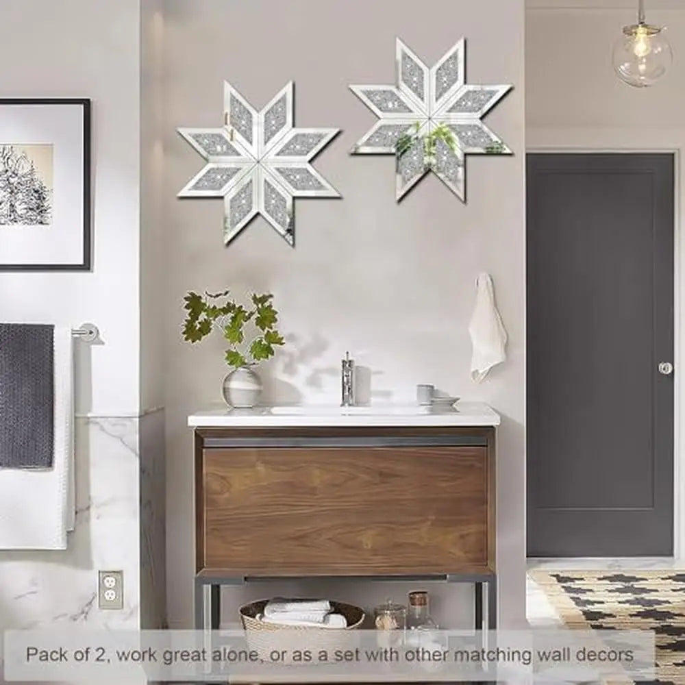 Snowflake Design Crushed Diamond Decorative Wall Mirror Set