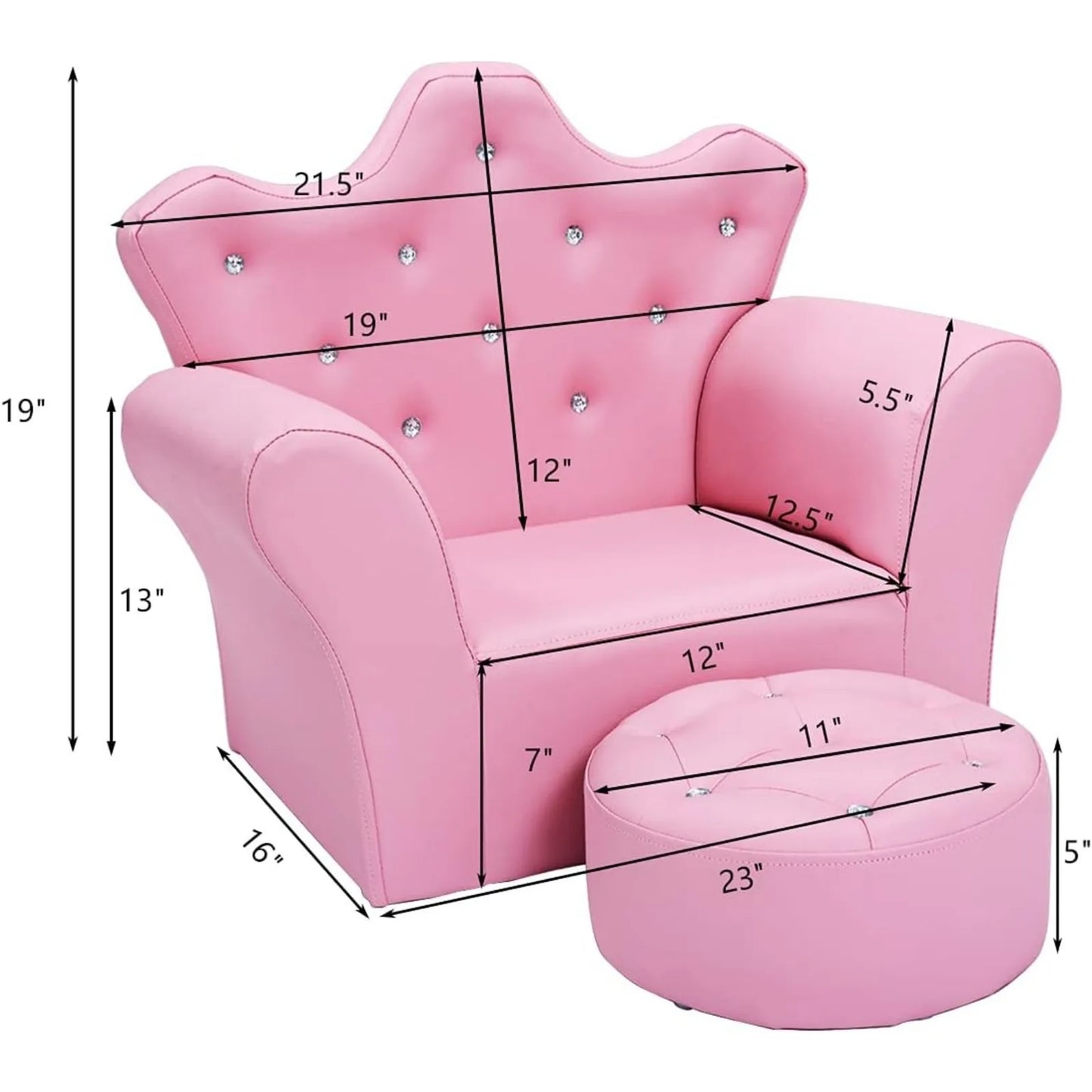 Children's Upholstered Princess Chair with Ottoman