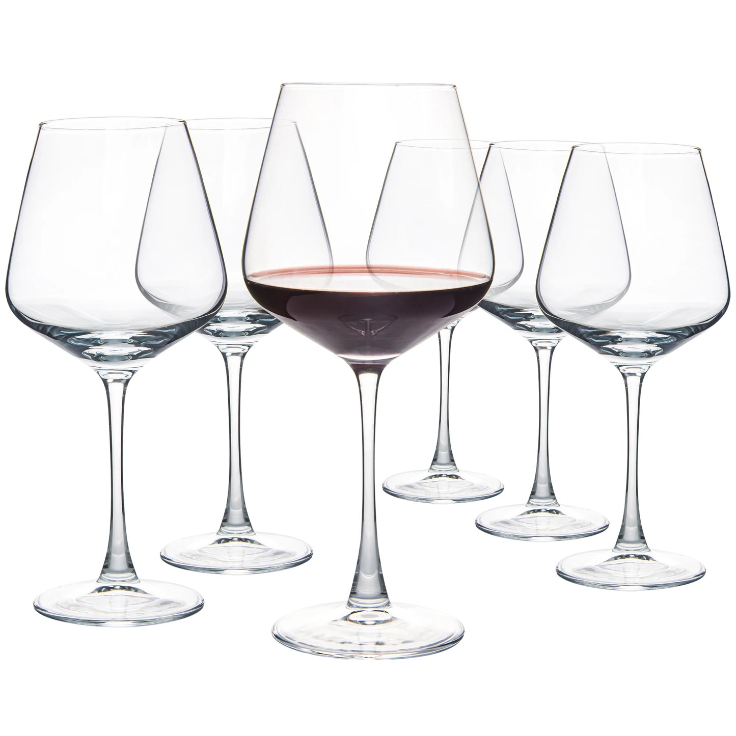 Set of 6, 20 oz Wine Glasses with Black Stem & Base