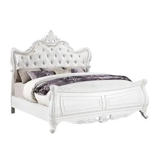 Wooden Pearl White Modern Style 5 Pc King Bedroom Set