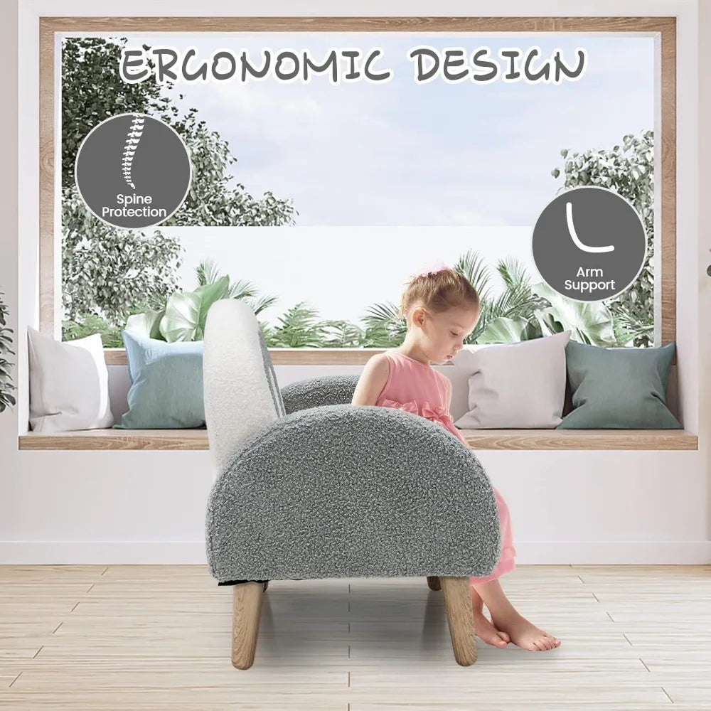 Plush Fabric Upholstered Children's Armchair with Solid Wooden Frame, Anti-Tipping Design