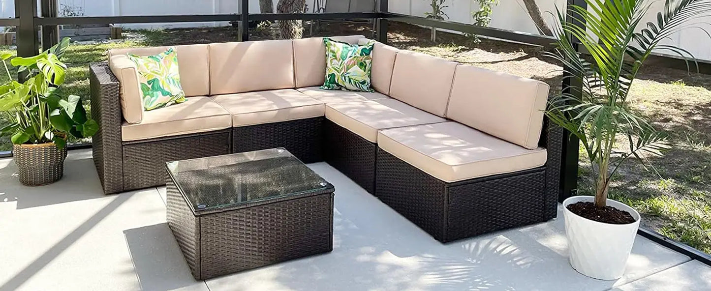 5 Piece All-Weather Brown PE Wicker Patio Furniture Set