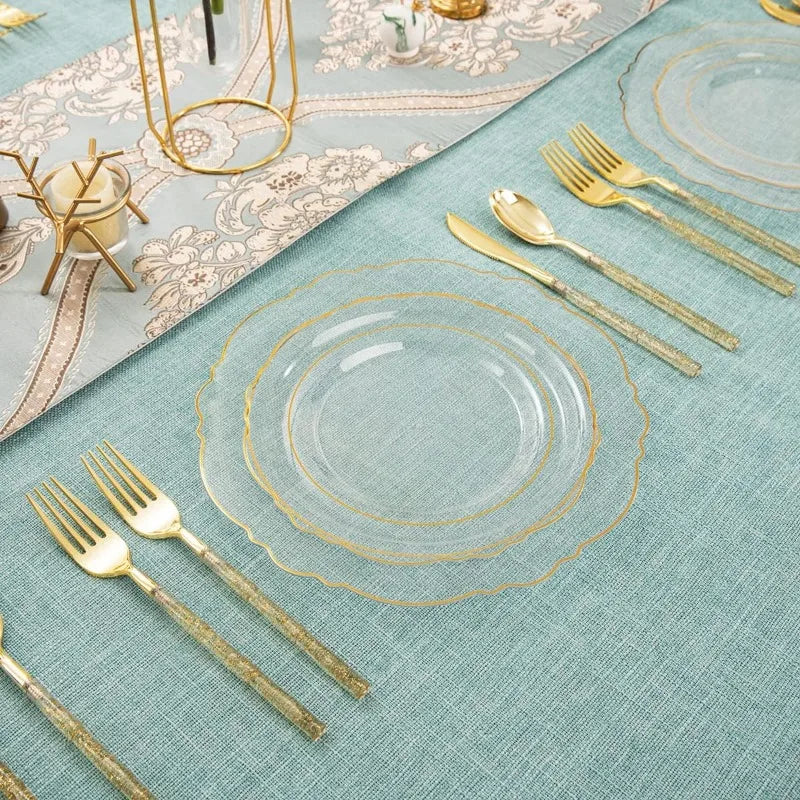 150PCS Clear-Gold Plastic Plates - Gold Plastic Silverware with Glitter Handle - 30 Guests