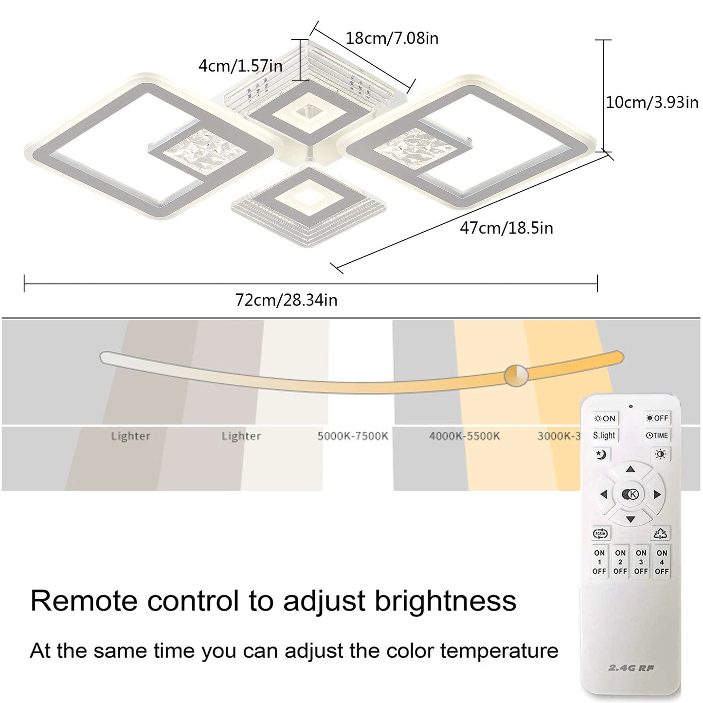 46W Modern Embedded Dimmable LED Acrylic Flush Mount Ceiling Light W/Remote Control