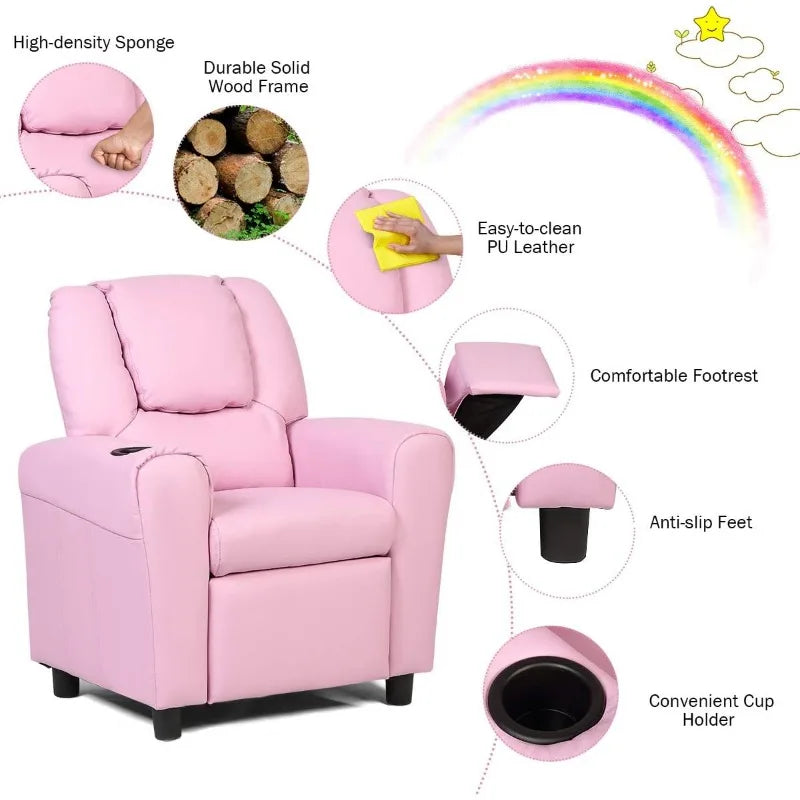 Kids Recliner Chair with Cup Holder, for Girls/ Boys