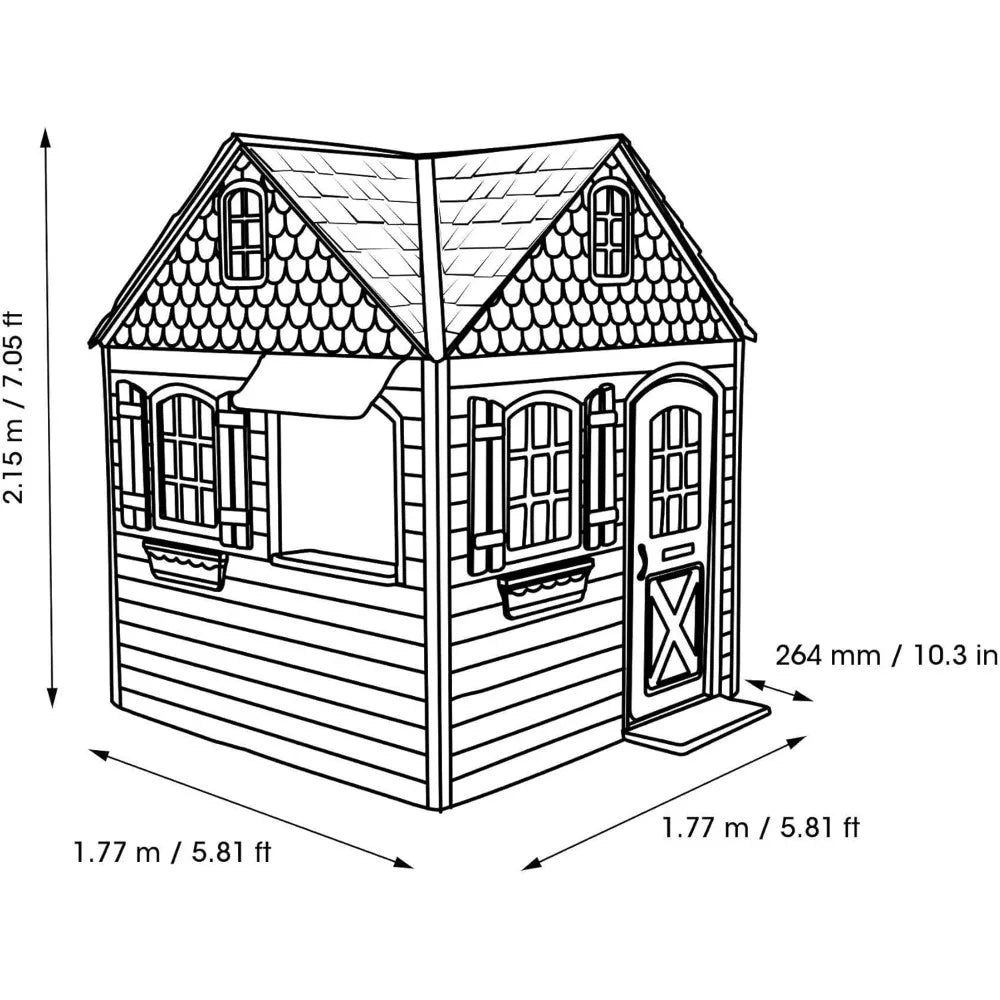 Plastic Outdoor Playhouse, Door with Mail Slot and Working Doorbell, Play Sink and Stove Combo, Toy Food, Pans, and Utensils