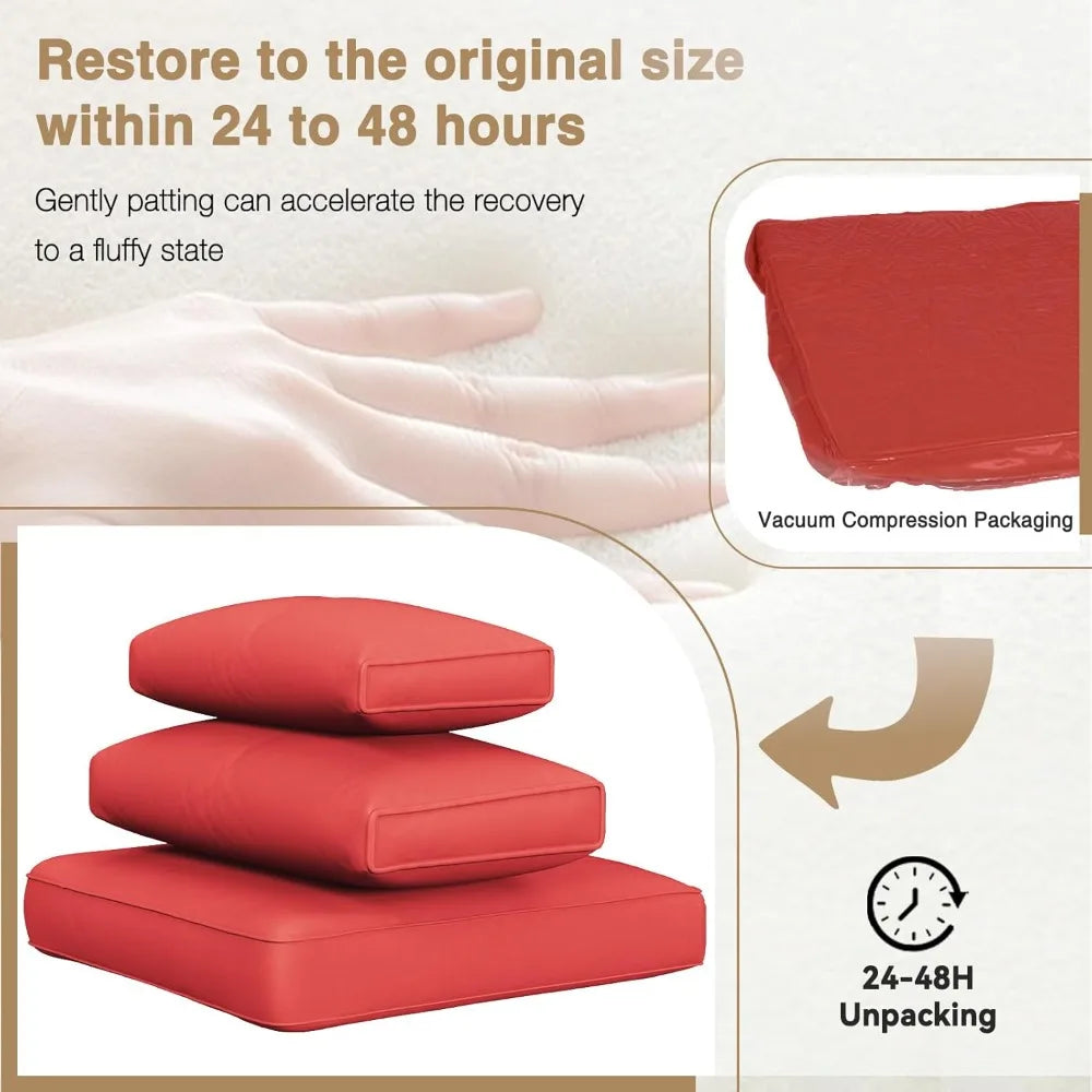 8-Piece Rattan Outdoor Furniture Set with 44 Fire Pit Table, Red