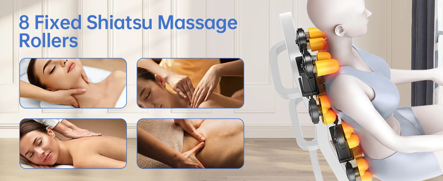 Massage Chair with 8 Fixed Shiatsu Massage Rollers, Zero Gravity Mode, Heater, Bluetooth