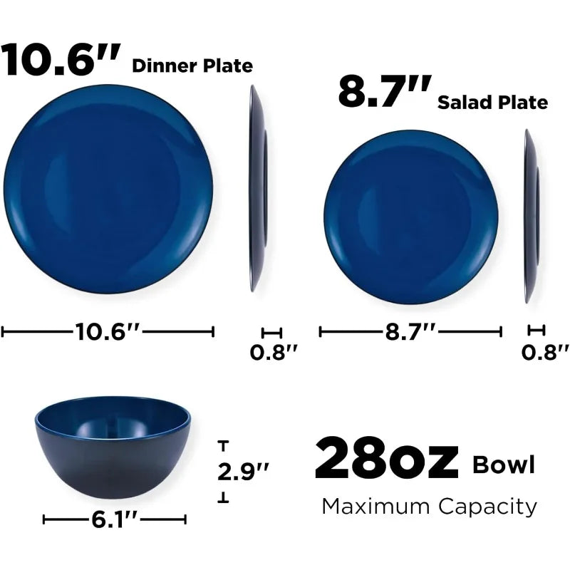 18-Piece Melamine Dinnerware Sets Service for 6, Dinner Plates and Bowls