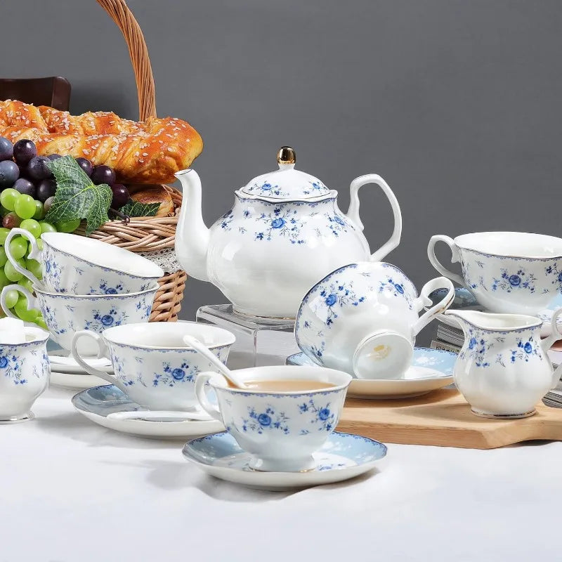 21 Piece Floral Porcelain Tea Set, for 6