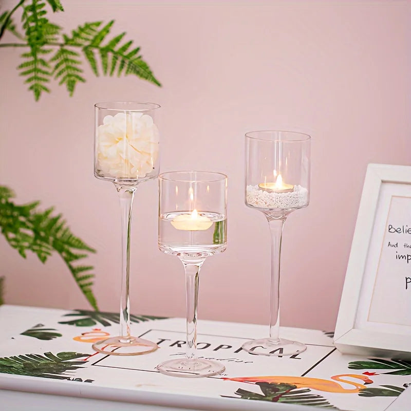 Set of 3/30 Tall Tea Light Glass Candle Holders