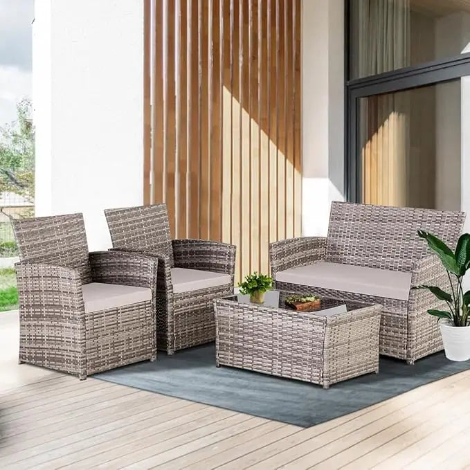 4 Piece Wicker Rattan Patio Sets, 5 Color Options