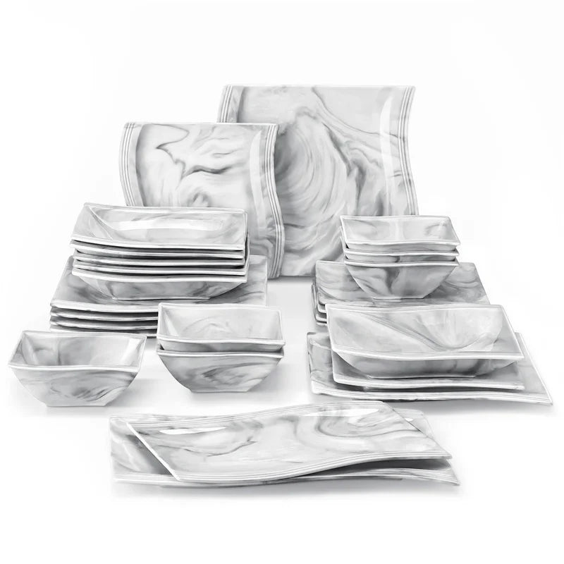 26Pcs Nordic Marble Pattern Porcelain Dinnerware Set