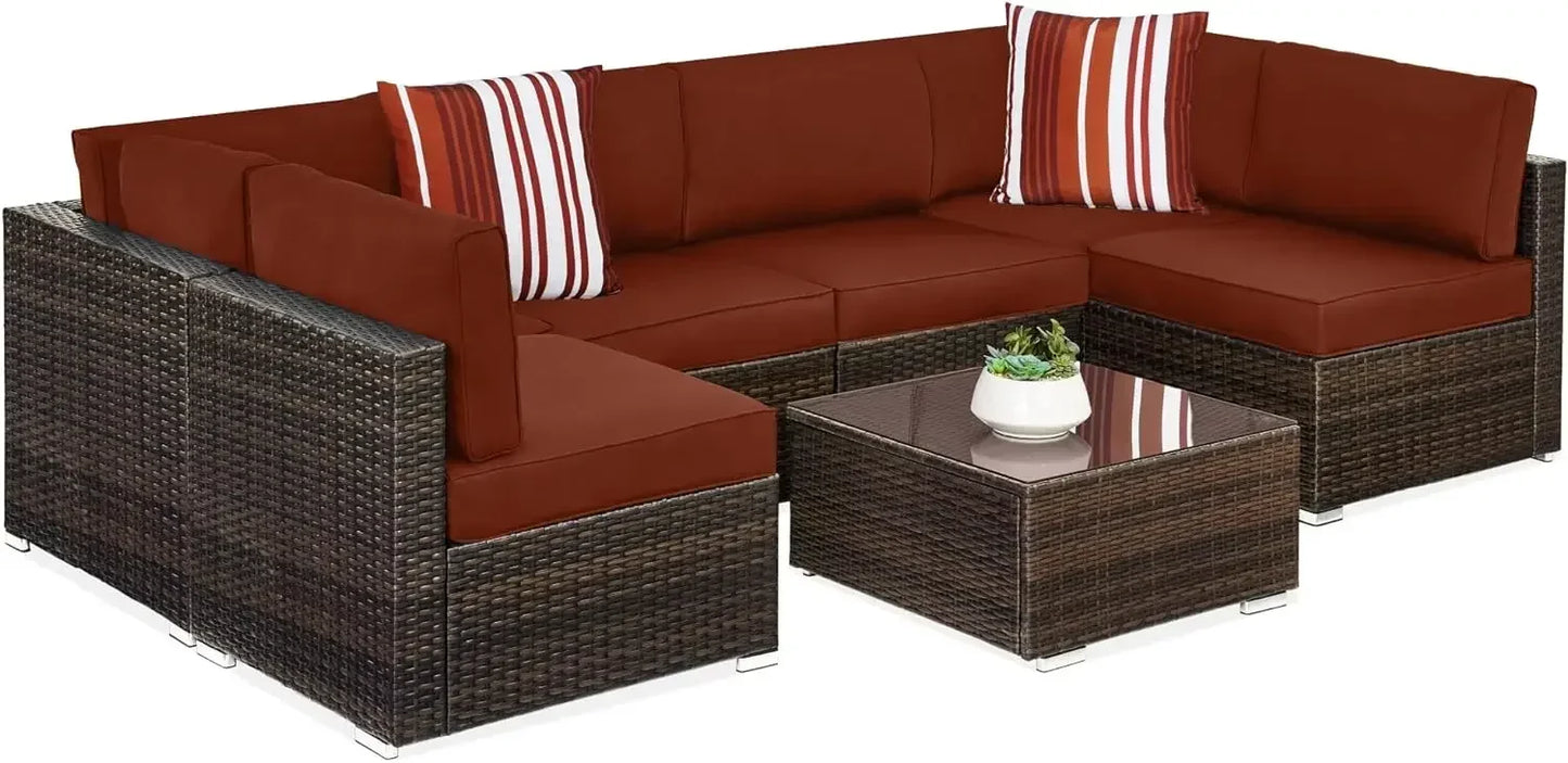 Modular Outdoor Sectional Wicker Patio Conversation Set w/ 2 Pillows, Coffee Table, Cover Included