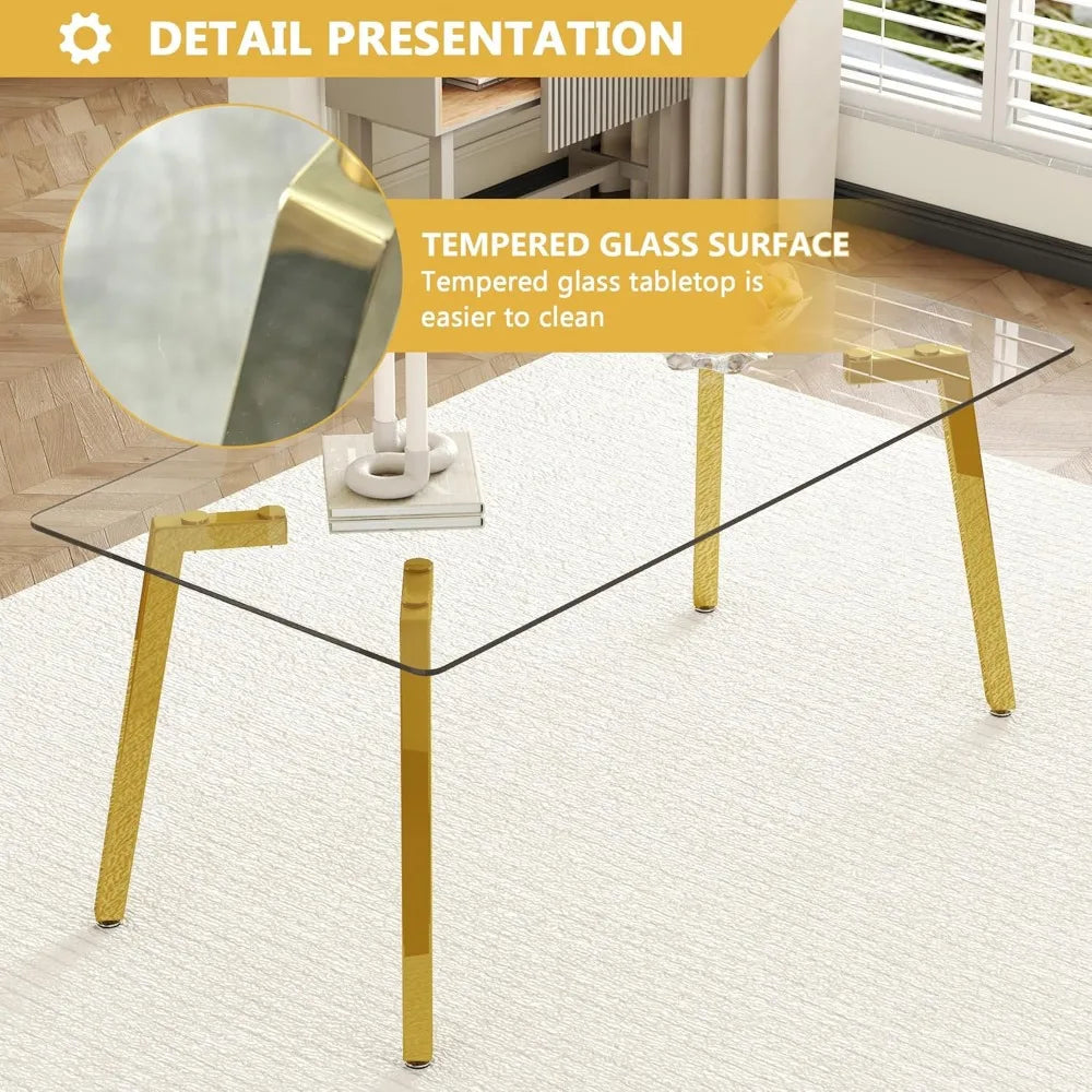 71" Modern Glass Table Top Dining Table Set