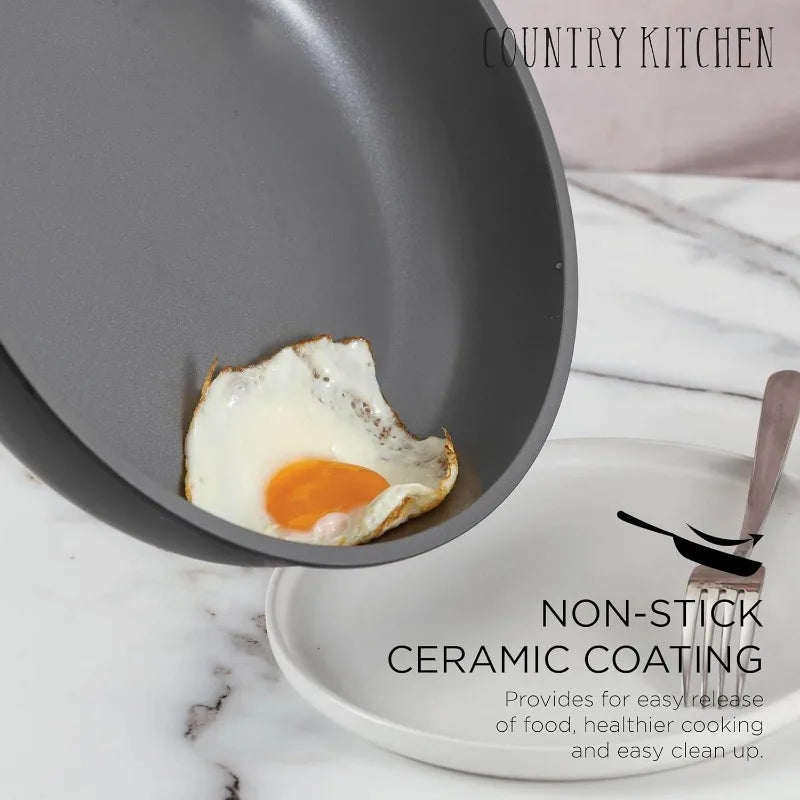 16 Piece Healthy Safe Ceramic Nonstick Kitchen Cookware with Soft Touch Removable Handle