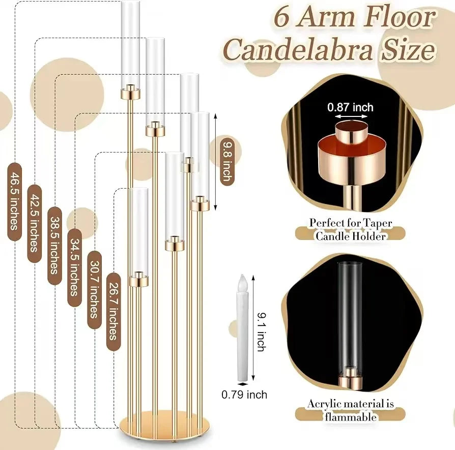4PCS 46"Tall Metal Floor Candlestick Holder With 24 PCS LED Candles